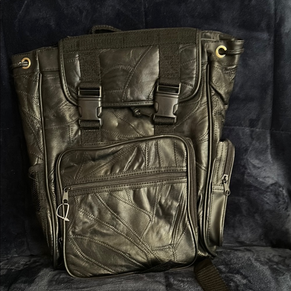 Black Leather Patchwork Backpack Unbranded NWOT